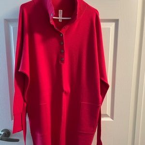 Hot magenta snap collar sweater dress L